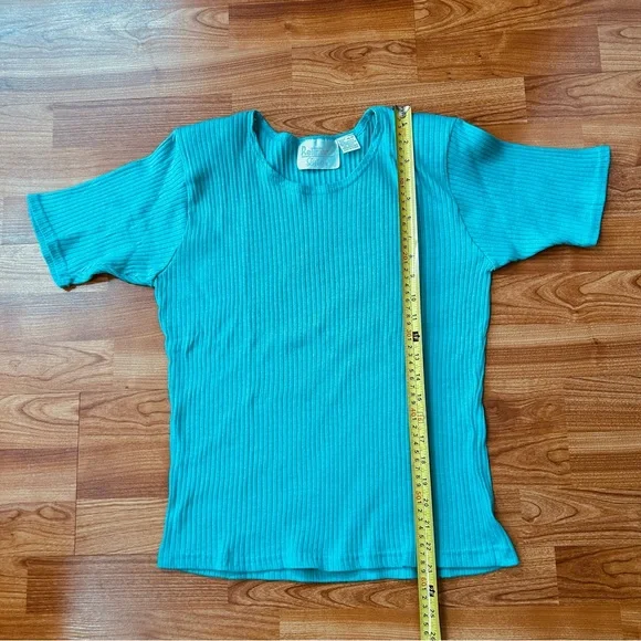 4/$15 Reitmans aqua t-shirt ribbed top - Picture 4 of 6